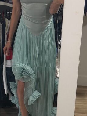 Women’s Pleated Floral-Accent Skirt in Mint Green